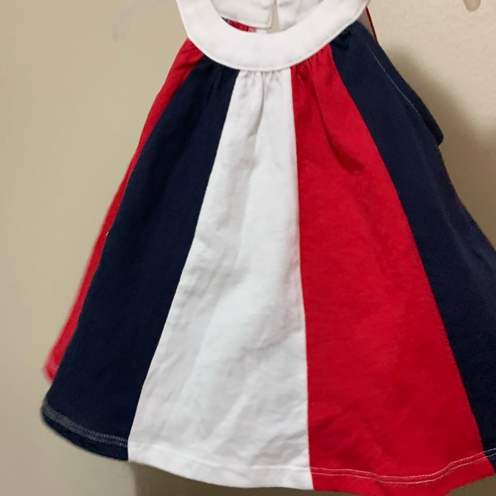 High neck red white & blue dress